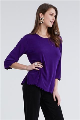 3/4 sleeve top with lettuce finish - purple - polyester/spandex