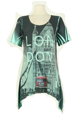 short sleeve 2 point London top - green - polyester/spandex