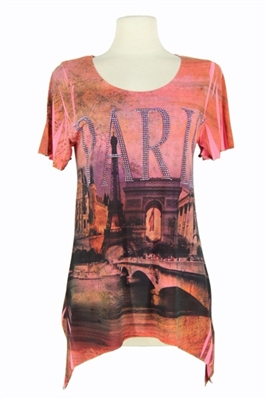 short sleeve 2 point Paris top - coral - polyester/spandex