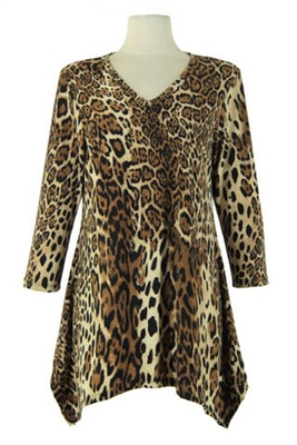 3/4 sleeve 2 point top - brown leopard - polyester/spandex