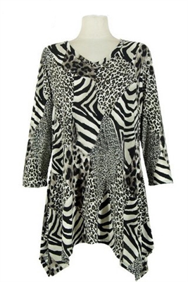 3/4 sleeve 2 point top - mixed animal print - polyester/spandex