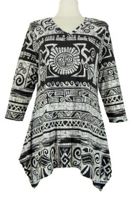 3/4 sleeve 2 point top - black/grey aztec - polyester/spandex