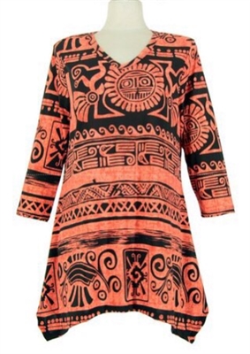 3/4 sleeve 2 point top - rust aztec - polyester/spandex