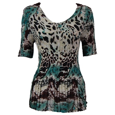 3/4 sleeve mini pleat top - reptile floral teal