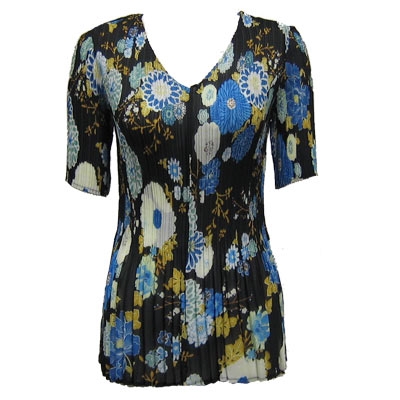 3/4 sleeve mini pleat top - mums blue black