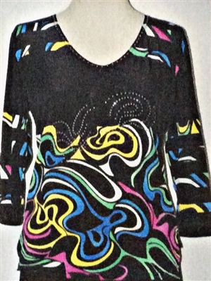 3/4 sleeve top with rhinestones - jazzy lines