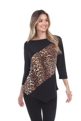 Asymmetrical top - black/leopard - polyester/spandex