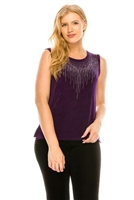 Purple tank top with stone trim - waterfall design- acetate/spandex