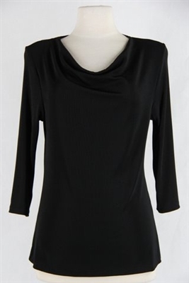 3/4 sleeve top with cowl neck - black - acetate/spandex