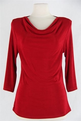 3/4 sleeve top with cowl neck - cranberry - acetate/spandex