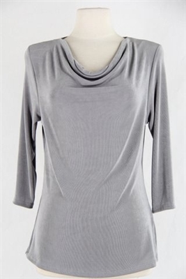 3/4 sleeve top with cowl neck - grey - acetate/spandex
