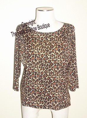 3/4 sleeve top in leopard print - acetate/spandex
