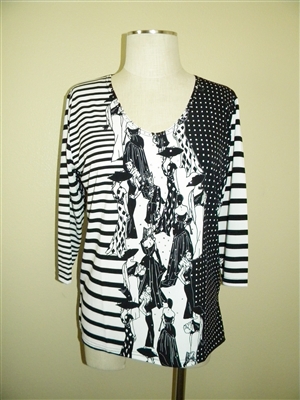 3/4 sleeve top with rhinestones - black/white ladies