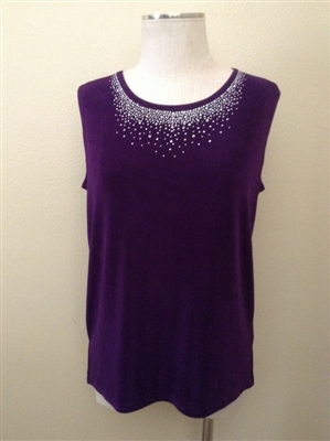 Purple tank top with rhinestones around neckline - acetate/spandex