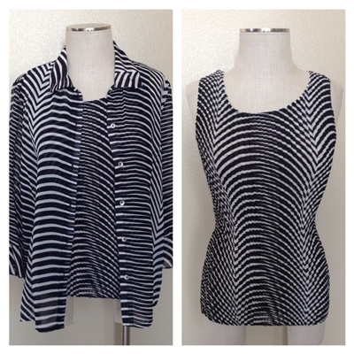 2 piece tank top & blouse - black/white stripes
