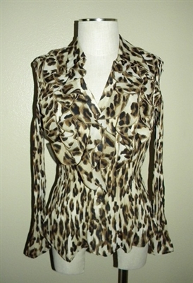 Ruffle long sleeve blouse - brown leopard