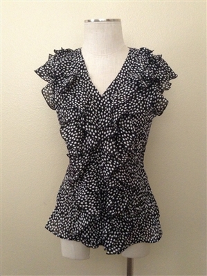 Ruffle short sleeve blouse - black/white polka dots