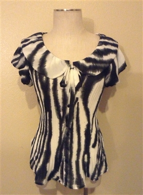 Ruffle cap sleeve blouse - black/white stripes