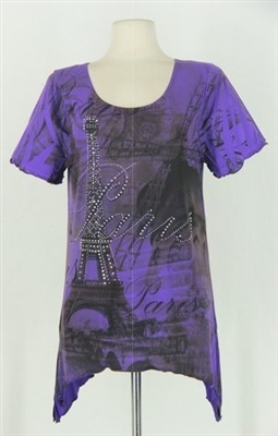 Short sleeve 2 point top - Eiffel Tower - purple - polyester/spandex