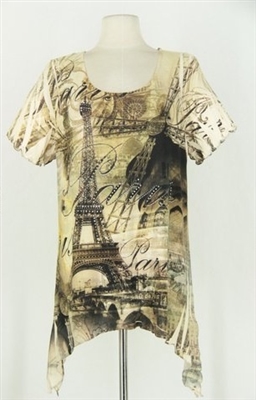 Short sleeve 2 point top - Eiffel Tower - sand - polyester/spandex