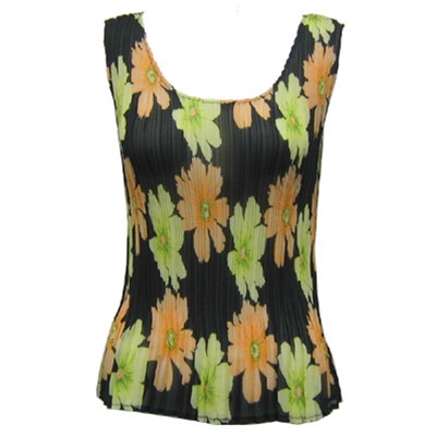 Tank top - popcorn pleats - georgette hibiscus peach green