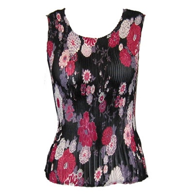 Tank top - popcorn pleats - georgette mums pink black