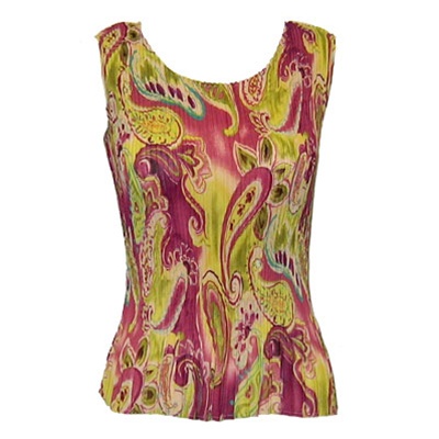 Tank top - popcorn pleats - georgette pink lime paisley