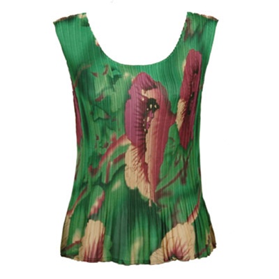 Tank top - popcorn pleats - georgette poppies green