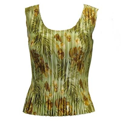 Tank top - popcorn pleats - satin gold sage floral