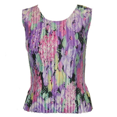 Tank top - popcorn pleats - satin lilac pink floral