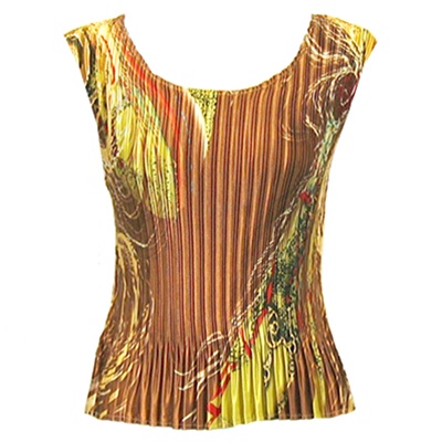 Tank top - popcorn pleats - satin swirl copper lime