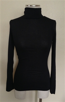 Turtle-neck long sleeve top - black - polyester/rayon/spandex