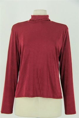 Long sleeve turtle neck top - burgundy - polyester/spandex