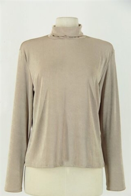 Long sleeve turtle neck top - tan - polyester/spandex