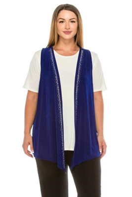 Vest with rhinestones - royal blue - acetate/spandex