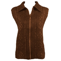 Crinkly vest with rhinestone zipper - brown