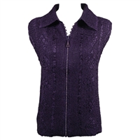 Crinkly vest with rhinestone zipper - eggplant