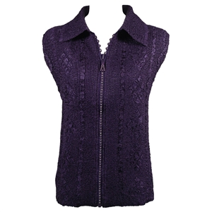 Crinkly vest with rhinestone zipper - eggplant