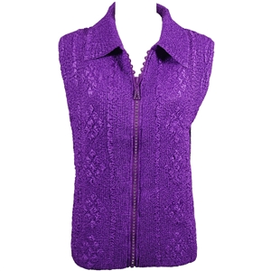 Crinkly vest with rhinestone zipper - purple
