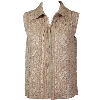 Crinkly vest with rhinestone zipper - tan