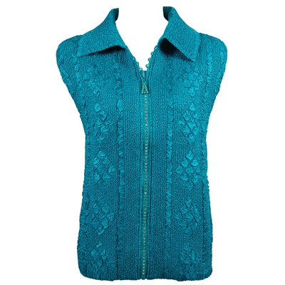 Crinkly vest with rhinestone zipper - teal