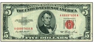 $5.00 red seal notes