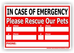 Pets Emergency Rescue Adhesive Decal Sticker