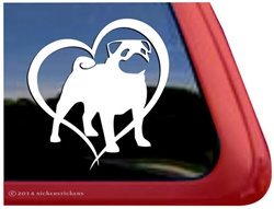 Pug Love Pug Heart Car Truck RV Window Decal Sticker