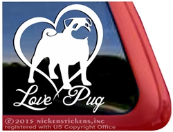 Love Pug Dog Heart Car Truck RV Window Decal Sticker