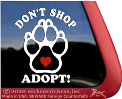 Don't Shop, Adopt Love Paw Print Dog iPad Car Truck Window Decal