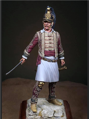 AB04 Officer, Greek Light Infantry 1813, 90mm resin figure, Sculpted by Alan Ball, Box art by Rod Curtis