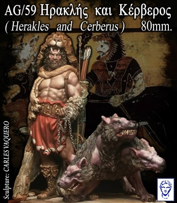 AG-59 Herakles and Cerberus, 80mm full figure, white metal and resin, 27 pieces, sculpted by Carles Vaquero, box art painted by Alexandre Cortina Bonastre