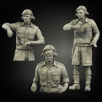 PA35-057 British RAC North Africa early tank crew (3 figures), resin, 1/35