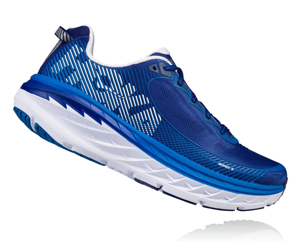 Mens Hoka BONDI 5 Road Running Shoes - Blueprint / White